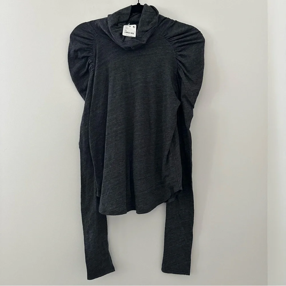 NWT Free People We The Free Turtleneck Long Sleeve Shirt Top Grey Black Medium - Picture 1 of 7